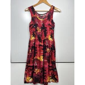 Aloha Hut Hawaiian Boho Smocked Dress Sundress Cottage Indie Festival One Size